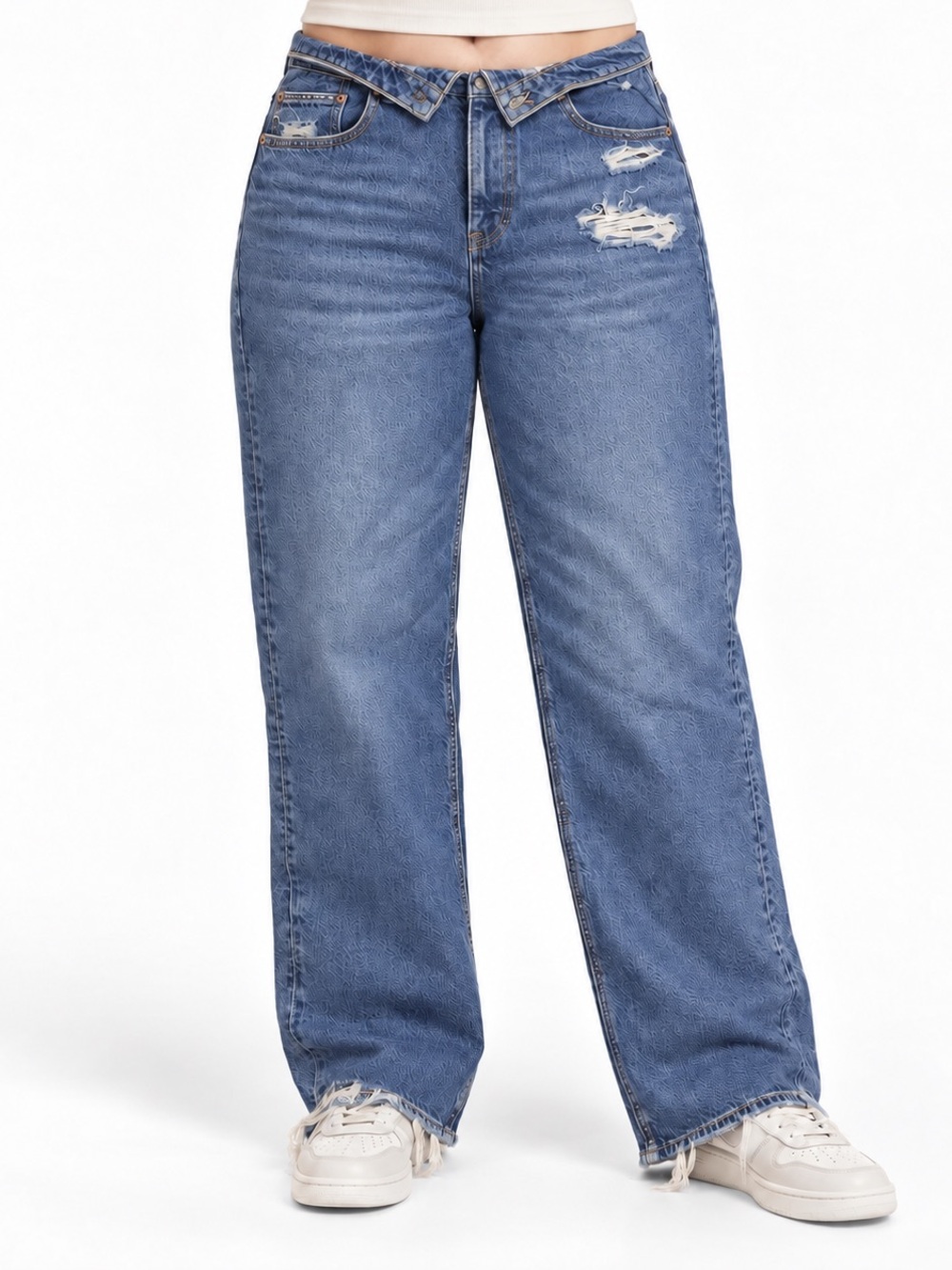 NWT American Eagle Foldover Waist Baggy Jeans 14R Dreamy Indigo